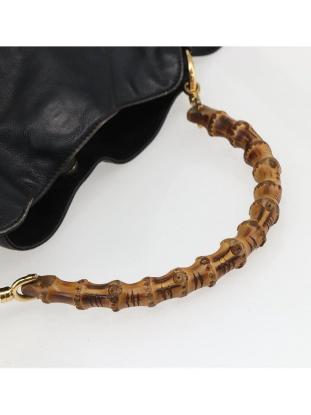 Authentic GUCCI Bamboo Shoulder Bag Leather 2way Black Gold 001 2113 1638 - Picture 16 of 16